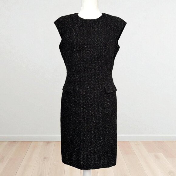 EUC Ann Taylor Black Shimmer Tweed Sheath Dress with Pockets | Size 10 Petite - Picture 4 of 11